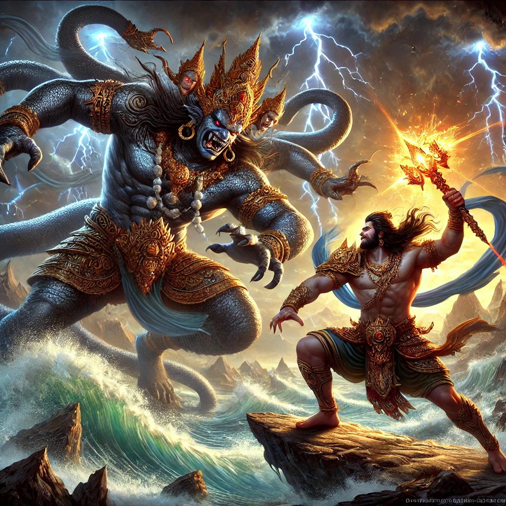 battle-scene-depicting-Indra-the-king-of-the-gods-fighting-the-demon-Vritra