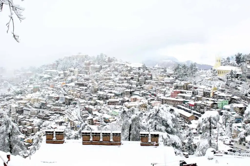 The Mall Shimla, Christ Church on Right After Heavy Snowfall in Winters