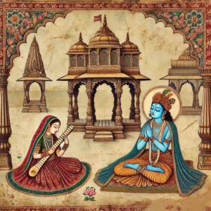 14th-century-Indian-Rajasthani-style-depicting-Mirabai-praying-to-Lord-Krishna