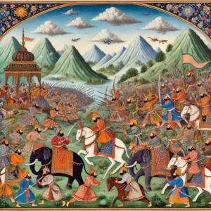 intense-battle-between-the-Mughal-army-and-the-Ahom-warriors-in-a-mountainous-regio